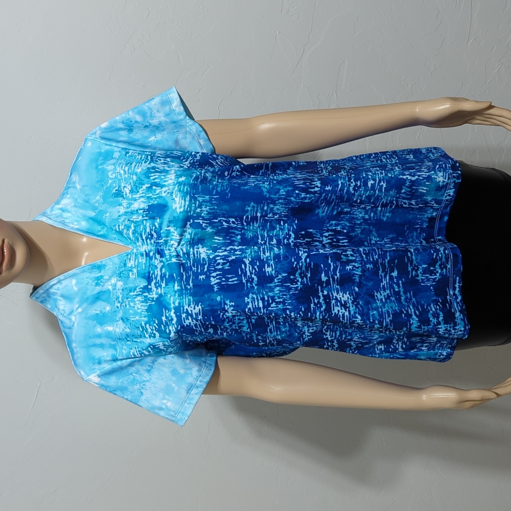 ZENERGY GOLD BY CHICO'S Ombre Gold Shirt Blue White Size 1 Stretch